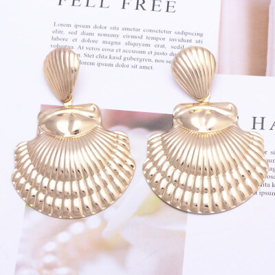 

EK209 European Big Metal Shell Drop Earrings for Women Exaggerated Earring Vintage Dangle Earrings Wedding Party Jewelry Gift