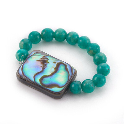 

Natural Amazonite Beads Stretch Finger Rings with Natural AbalonePaua Shell Beads Size 12 22mm