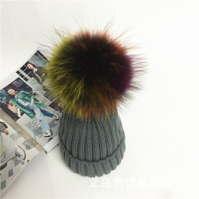 

Ladies autumn&winter personality Korean version of the seven color mule big hair ball warm trend ear-guard knitted hat