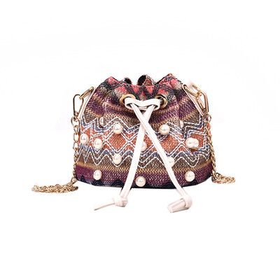 

Tailored National Wind Straw Bag 2019 New Chain Woven Shoulder Bag Pearl Messenger Bag