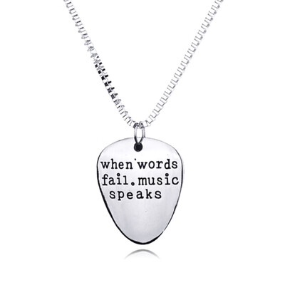 

New Fashion when words fail music speak Letter Necklace for Women Men Jewelry Color Silver