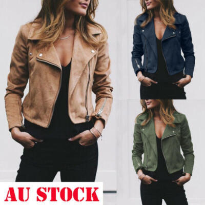 

AU Womens Ladies Fashion Jackets Casual Coats Zip Up Biker Flight Tops Clothes