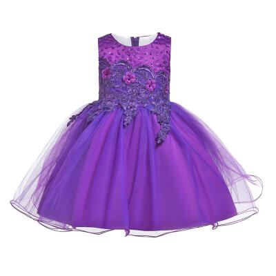 

Girls Flower Decor Dress Sleeveless O-neck Children Princess Swing Dresses