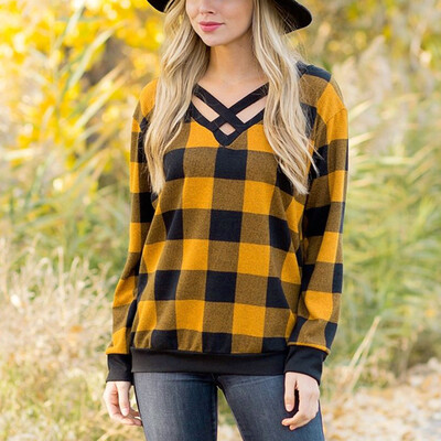 

Nomeni Women Loose Long Sleeve Lattice Splice Pullover Shirt Blouse Top Shirt
