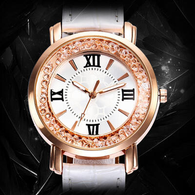 

Women Fashion Quartz Watch Rhinestone Leather Casual Dress Watches Rose Gold Ladies Wristwatch Clock Montre Femme Diamond Clock