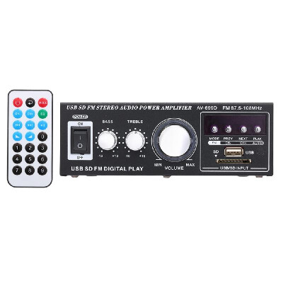 

12V 220V Mini Stereo Audio Power Amplifier Digital Audio Receiver AMP USB SD Slot MP3 Player FM Radio with Remote Control Dual C