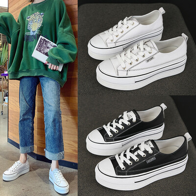 

The first layer of cowhide muffin thick white shoes female summer new Korean version of the breath