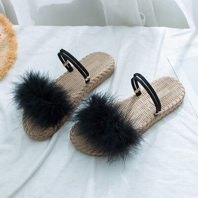 

Sandals female network celebrity gentle flat-soled fairy wind 2019 summer new Inins100 wear two thick-soled hairy slippers