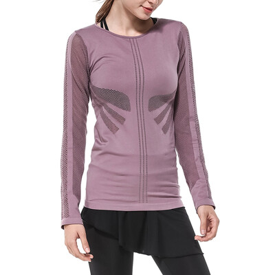 

Spring Autumn Women Fitness Shirt Women Running Gym Clothes Hollow Out Breathable Women Solid Long Sleeve Base O-Neck Shirt