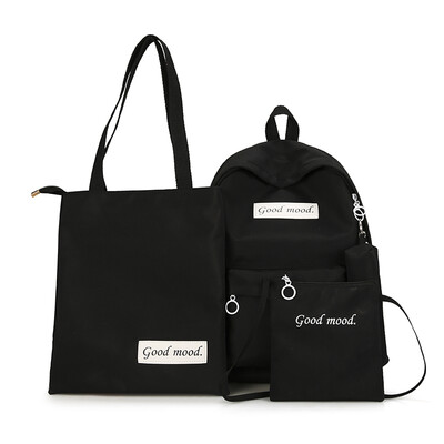 

Double shoulder bag female four-piece schoolbag female Korean version of campus style high school students junior high school canv