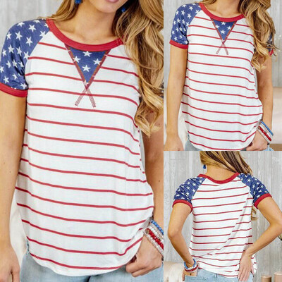 

Starmoon Womens Summer Casual O-Neck Independence Day Printed Fashion T-Shirt Tops