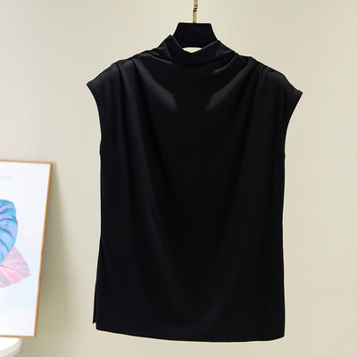 

Nomeni Women Turtleneck Sleeveless Cotton Solid Casual Loose Tunic Top Tee Shirt Tank