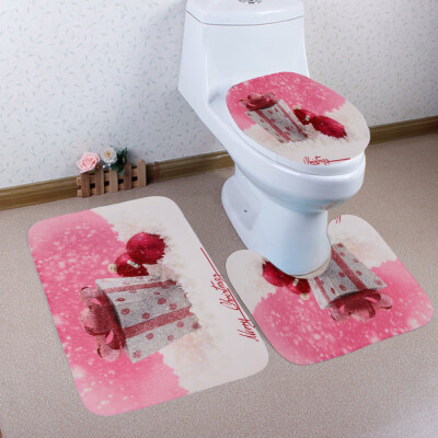 

Toponeto 3PCS Christmas Bathroom Non-Slip Pedestal Rug Lid Toilet Cover Bath Mat Set