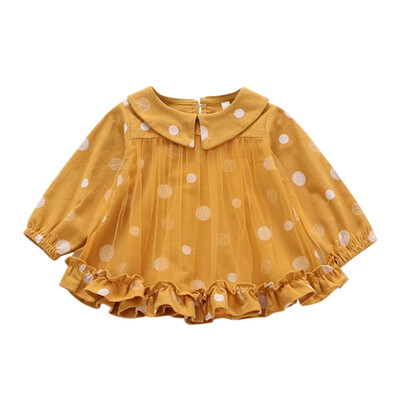 

Autumn Dress Casual Baby Girls Polka Dot Print Long Sleeve Patchwork Mesh Dress Kids Toddler Pageant Casual Dress