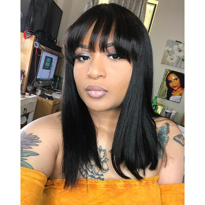 

〖Follure〗High Quality Nature Black Long Straight Wigs Real Human Hair Sexy Women Wigs