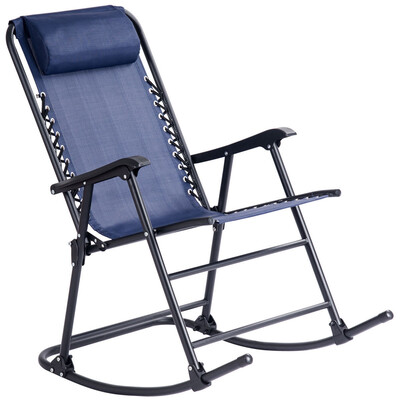 

Outdoor Patio Headrest Folding Zero Gravity Rocking Chair-Blue