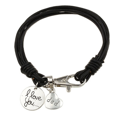 

I Love You Dad Lettering Pendant Mens Leather Bracelet for Fathers Day Gift