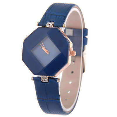 

Women Watches Gem Cut Geometry Crystal Leather Quartz Wristwatch Fashion Dress Watch Ladies Gifts Clock Relogio Feminino