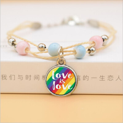 

Women Men Bead Unicorn Gay Pride Rainbow Ceramics Pendent Bracelet Jewelry