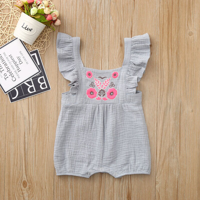

Newborn Infant Baby Girls Color Solid Embroidery Floral Romper Bodysuit Outfits