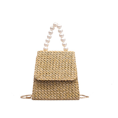 

Straw Bags 2019 INS New Fashion Trapezoid Rattan Messenger Bag Summer Beach Woven Pearl Shoulder Bags Bolsa Feminina T30