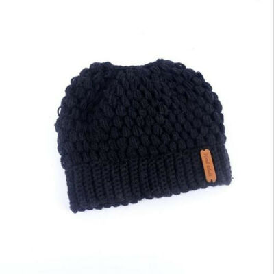 

Women Girls Stretch Knit Hat Messy High Bun Ponytail Beanie Warm Hole Cap