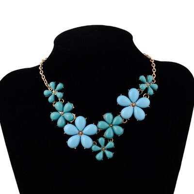 

2019 Big Flower Choker Necklace Colorful Glod Chain Plant Resin Statement Necklaces&Pendant For Women Fashion Jewelry