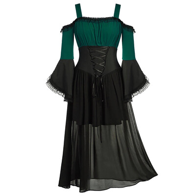 

Tailored Women Vintage Long-sleeved Off Shoulder Lace Up Bandage Long Dress