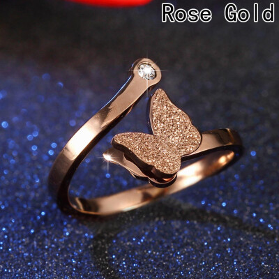 

1pc Fashion Rose Gold Butterfly Opening Stainless Steel Ring Jewelry Best Gift