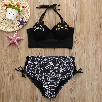 

Roseonmyhand Women Girls Halter Kitty Bikini Set Underwire Padded Bathing Swimsuit Swimwear