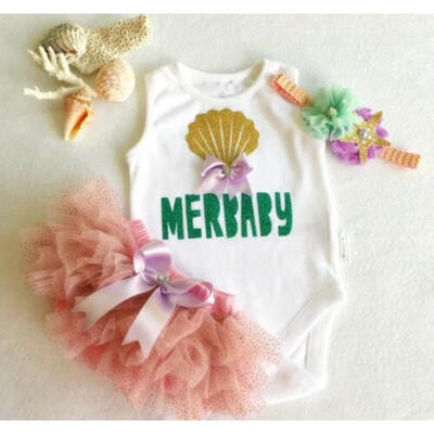 

Summer Newborn Baby Girl Clothes Mermaid Romper Tops Tutu Shorts Dress Outfits