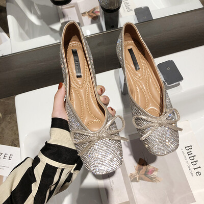 

Bean shoes womens pouring shoes summer bow rhinestone Joker shoes fairy shoes gentle flat bottom