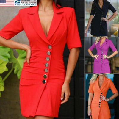 

US STOCK Women Formal Coat Blazer Suit Business V-Neck Work Office Dresses NEW