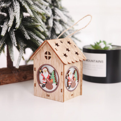 

Gobestart Christmas Decoration Luminous Wooden House Christmas Tree Ornaments DIY Gift