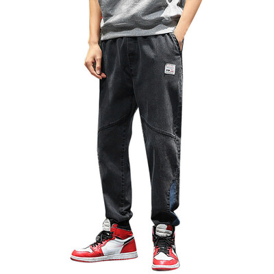 

Tailored Mens New Fashion Casual Cotton Pure Color Elastic Waist Pockets Loose Jeans Pant