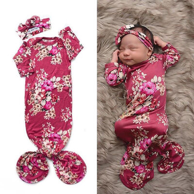 

Cute Baby Girl Flower Swaddle Wrap Blanket Long Sleeve Sleeping BagHeadband