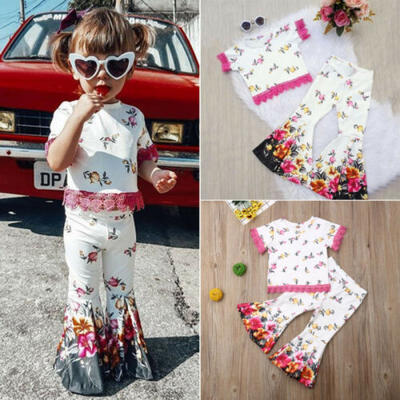 

US 2PCS Toddler Kids Baby Girls Summer Outfits Set T Shirt TopsPants Clothes