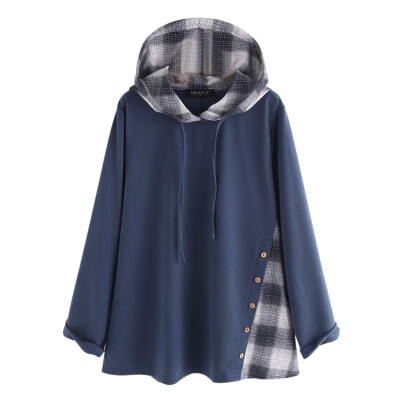 

Women Warm Hoodie Sweatshirt Patchwork Plaid Autumn Winter Long-Sleeve V-neck Sweatshirt Plus Size Hoodies