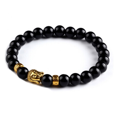 

New Mens Handmade Elastic Band Nylon Wirstband String Buddha Head Beaded Bracelets & Bangles Jewelry Accessories for Male