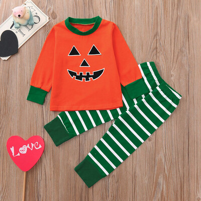 

Toddler Baby Girls Cartoon Tops Print Striped Pants Cap Halloween Clothes Sets