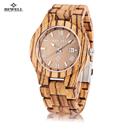 

Bewell ZS - W127A Men Quartz Watch Wooden Case Date Luminous Display Japan Movt Wristwatch