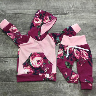 

2pcs Newborn Kids Baby Girl Tops Hoodie T-shirtFloral Pants Outfit Clothes Set