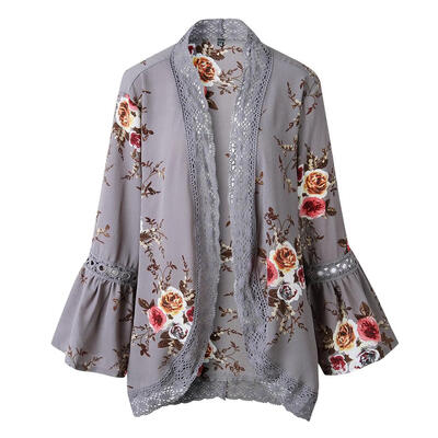 

Retro Floral Print Patchwork Casual Cardigan Cover Up Blouse Women Tops