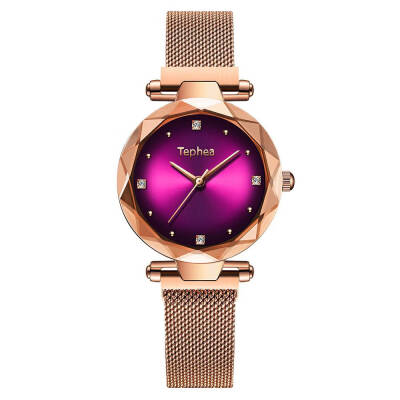 

Drop Shipping 2019 New Fashion Purple Ladies Magnet Wrist Watches Luxury Rose Gold Steel Mesh Waterproof Quartz Clock relogios