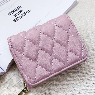 

2019 New Lingge Embroidered Line Wallet Womens Short Small Fresh Korean Multi-Card Folded Change Card Bag