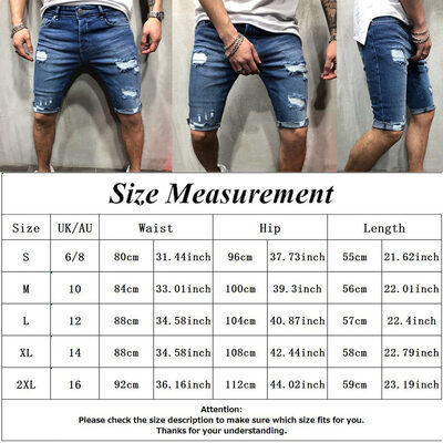 

MenS Straight Slim Short Jeans Casual Pants Ripped Skinny Denim Shorts Trousers