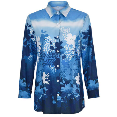 

Women Casual Lapel Long Sleeve Breathable Floral Print Loose Slim Tops Blouse