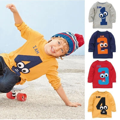 

Baby Boy Girl Kids Number No Pattern Long Sleeve Tops T-shirt Shirt Sweatshirt