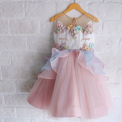 

Kid Baby Girl Sleeveless Unicorn Chiffon Princess Dress Party Wedding Tutu Dress