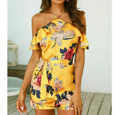 

Women Holiday Mini Playsuit Jumpsuit Shorts Halter Romper Summer Beach Casual